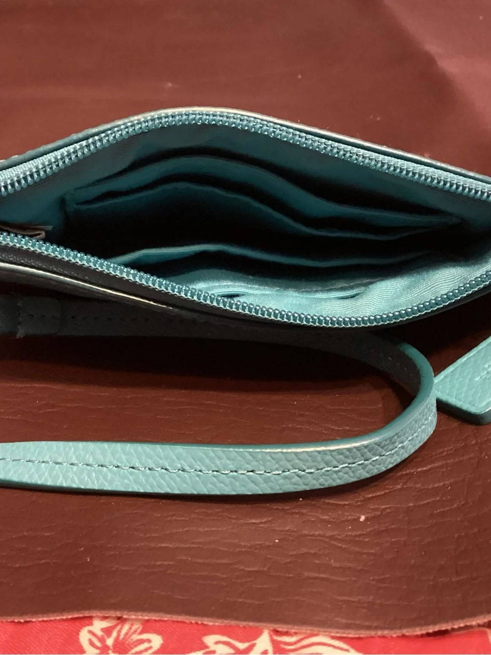 Coach Teal Leather Wristlet with Gold Hardware